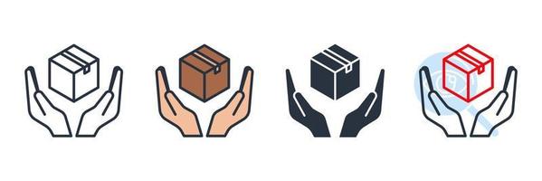 product icon logo vector illustration. logistic label hands holding box symbol template for graphic and web design collection