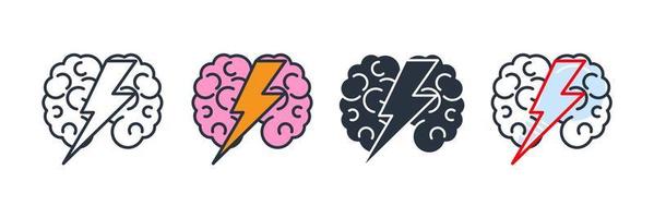 brainstorm icon logo vector illustration. Brain With Thunder symbol template for graphic and web design collection