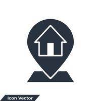 Ilustración de vector de logotipo de icono de dirección. plantilla de símbolo de casa de puntero de mapa para colección de diseño gráfico y web