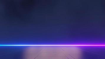 3d render of flash neon and light glowing on dark scene. Speed light moving lines. photo