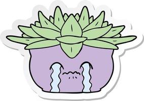 pegatina de una planta de casa llorando de dibujos animados vector