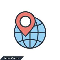 Ilustración de vector de logotipo de icono de logística global. plantilla de símbolo de ubicación de pin y mundo para la colección de diseño gráfico y web