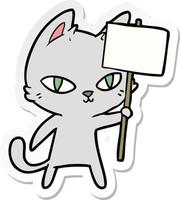 sticker of a cartoon cat waving sign vector