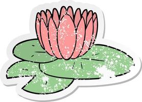 distressed sticker of a cartoon water lily vector