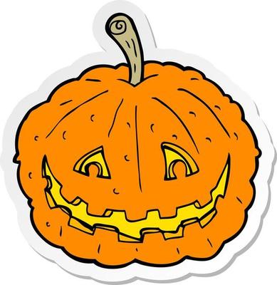 sticker of a cartoon grinning pumpkin