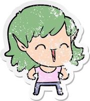 distressed sticker of a cartoon elf girl vector