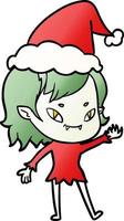 gradient cartoon of a friendly vampire girl wearing santa hat vector