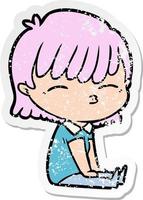 distressed sticker of a cartoon woman vector