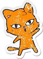 distressed sticker of a cartoon cat vector