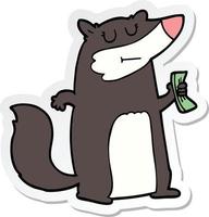 sticker of a cartoon badger holding cash vector