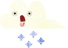 retro illustration style cartoon shocked snow cloud vector