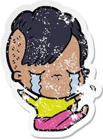 distressed sticker of a cartoon crying girl vector