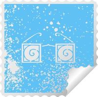 distressed square peeling sticker symbol hypno glasses vector