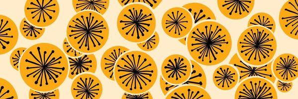Hand drawn yellow flowers in vintage style design. Floral pattern for retro background. Using for fabric print, fashion print and surface design. photo