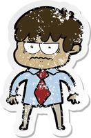 distressed sticker of a annoyed cartoon boy vector