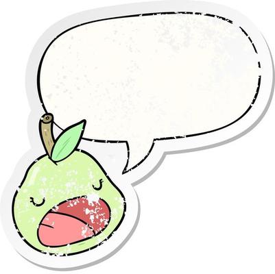 cute cartoon pear and speech bubble distressed sticker