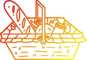 warm gradient line drawing cartoon picnic basket vector