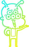 cold gradient line drawing happy cartoon alien greeting vector
