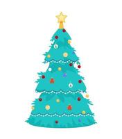 Vector Christmas Tree With Decorations. Isolated On White. Flat Vector Illustration.