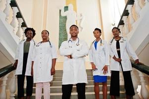 Group of african doctors students inside medical university. photo