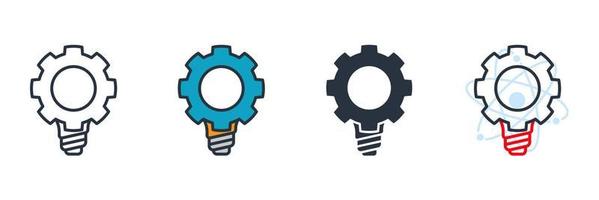 Ilustración de vector de logotipo de icono de bombilla de engranaje. plantilla de símbolo de innovación de conocimiento para la colección de diseño gráfico y web