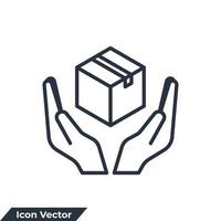 ilustración de vector de logotipo de icono de producto. manos de etiqueta logística que sostienen la plantilla de símbolo de caja para la colección de diseño gráfico y web