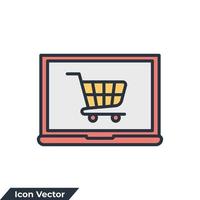 Ilustración de vector de logotipo de icono de compras en línea. pantalla de computadora con plantilla de símbolo de carrito de compras para colección de diseño gráfico y web