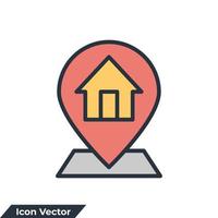 Ilustración de vector de logotipo de icono de dirección. plantilla de símbolo de casa de puntero de mapa para colección de diseño gráfico y web