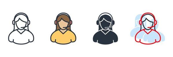 Ilustración de vector de logotipo de icono de servicio de atención al cliente. usuario con plantilla de símbolo de auriculares para colección de diseño gráfico y web