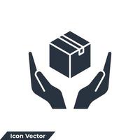 ilustración de vector de logotipo de icono de producto. manos de etiqueta logística que sostienen la plantilla de símbolo de caja para la colección de diseño gráfico y web