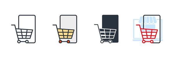 e-commerce icon logo vector illustration. shopping cart and smartphone symbol template for graphic and web design collection