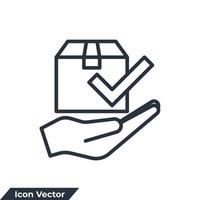 receive package icon logo vector illustration. Hand and box symbol template for graphic and web design collection