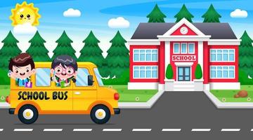 Student Arrive To School By Bus vector