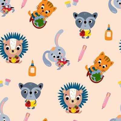 School vector seamless pattern. Animal students.