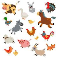 Vector farm set. Farm animals and Poultry collection. Cute flat farm illustration