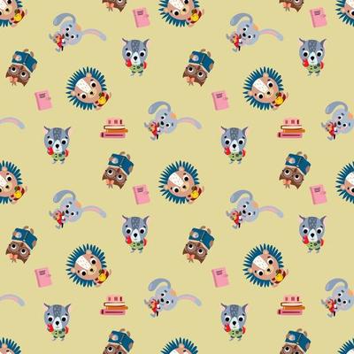 School vector seamless pattern. Animal students.