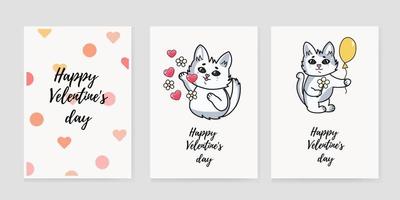 Cute cats full of love. A set of rectangular gift tags, postcards, postcards. Beautiful, funny, amazing Valentine's Day. Vector illustration