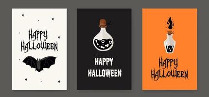 Vector set of invitation templates or posters for a Halloween party, vector illustration.