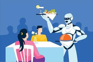 Robot serving food at restaurant vector illustration concept