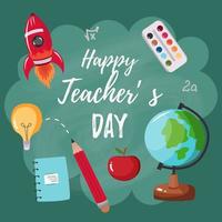 happy teachers day vector illustration with school equipment for poster, brochure, banner and greeting card