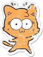 distressed sticker of a cartoon surprised cat vector