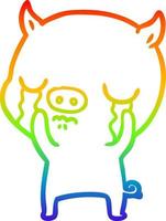 rainbow gradient line drawing cartoon pig crying vector