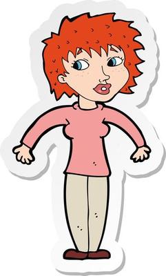 sticker of a cartoon woman shrugging shoulders