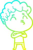 cold gradient line drawing cartoon man pouting vector
