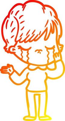 warm gradient line drawing cartoon woman crying