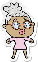 sticker of a cartoon woman wearing spectacles vector