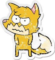 distressed sticker of a cartoon annoyed fox vector