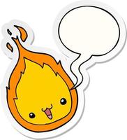 cute cartoon flame and speech bubble sticker vector