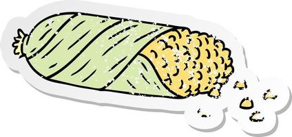 distressed sticker cartoon doodle of fresh corn on the cob vector