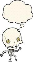 cartoon skeleton and thought bubble in comic book style vector